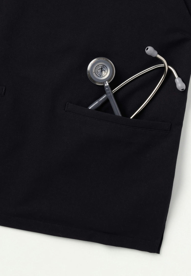 Helia Slim Notched V-Neck Scrub Top - Black