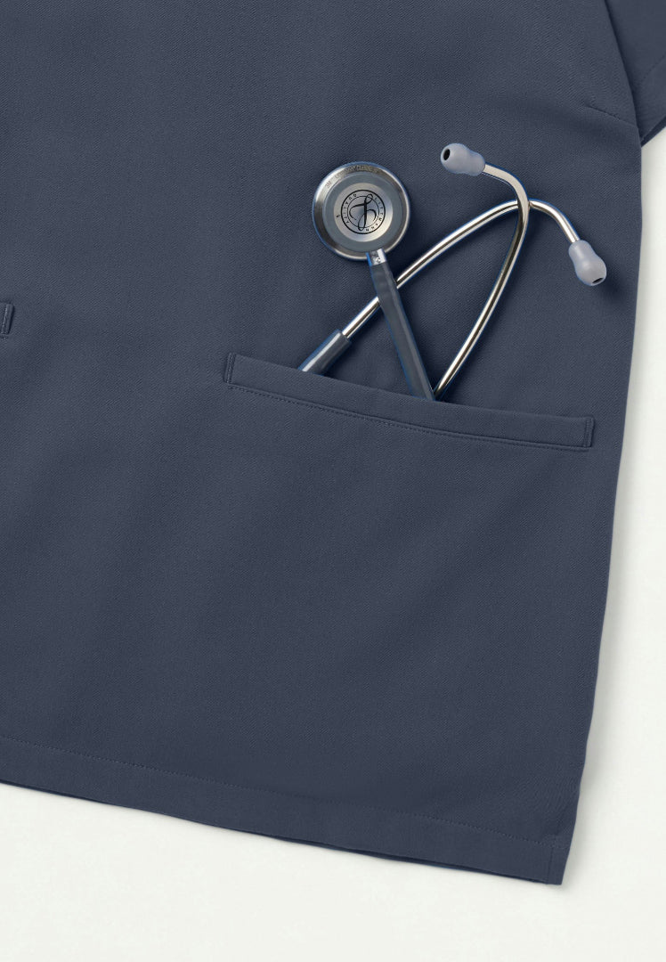 Helia Notched V-Neck Scrub Top - Carbon Gray