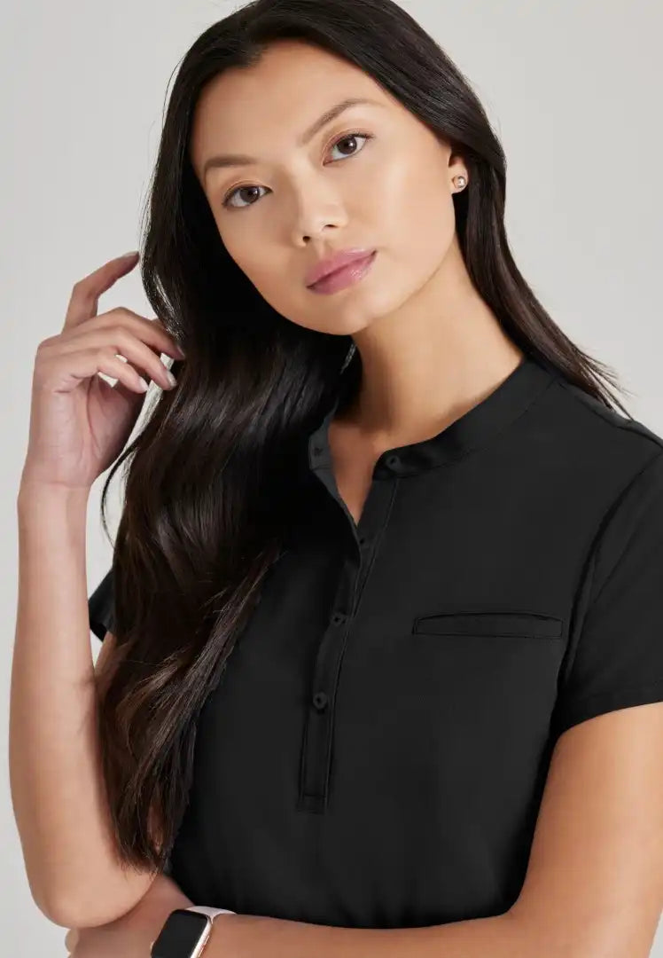 Barco Unify Women's 1 Pocket Collar Tuck In Top - Black