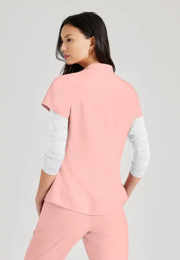 Barco Unify Women's 1 Pocket Collar Tuck In Top - Light Peach