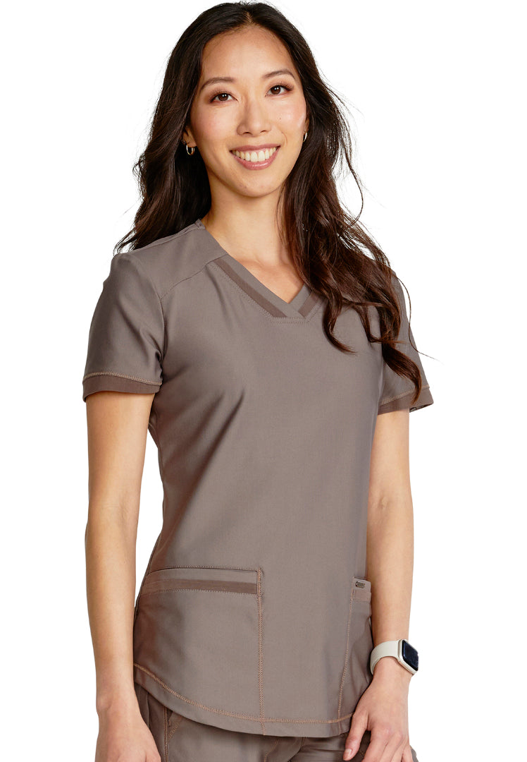 Curved Hemline V-Neck Scrub Top - Iron