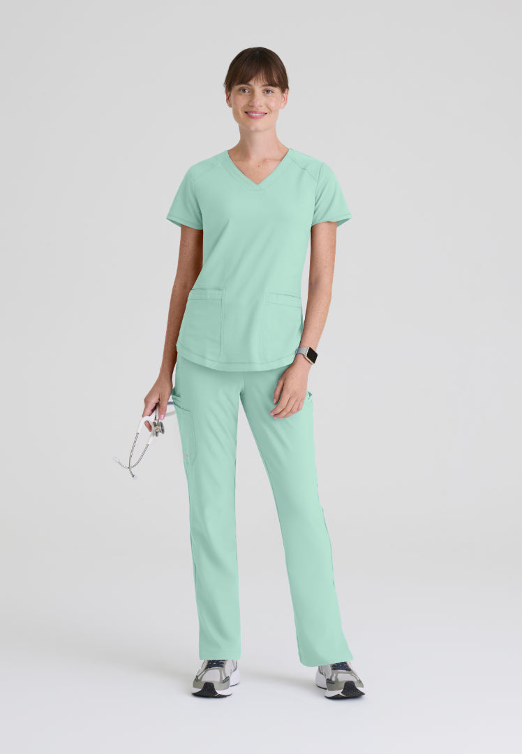 Rhythm 2-Pocket Piped V-Neck Top - Soft Melon