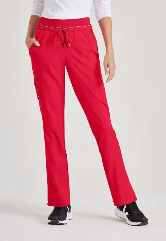 Grey's Anatomy™ Spandex Stretch "Serena" 7-Pocket Mid-Rise Tapered Leg Scrub Pant - Scarlet Red