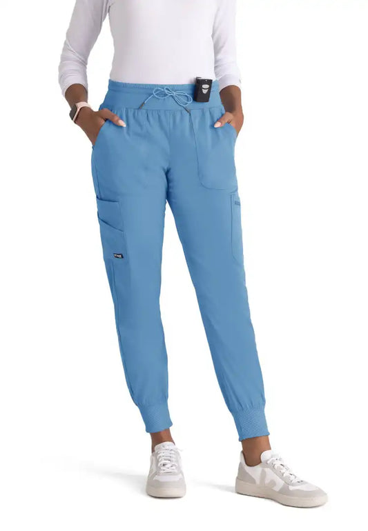 Grey's Anatomy™ Spandex Stretch "Carly" 7-Pocket Mid-Rise Jogger Scrub Pant - Ciel Blue