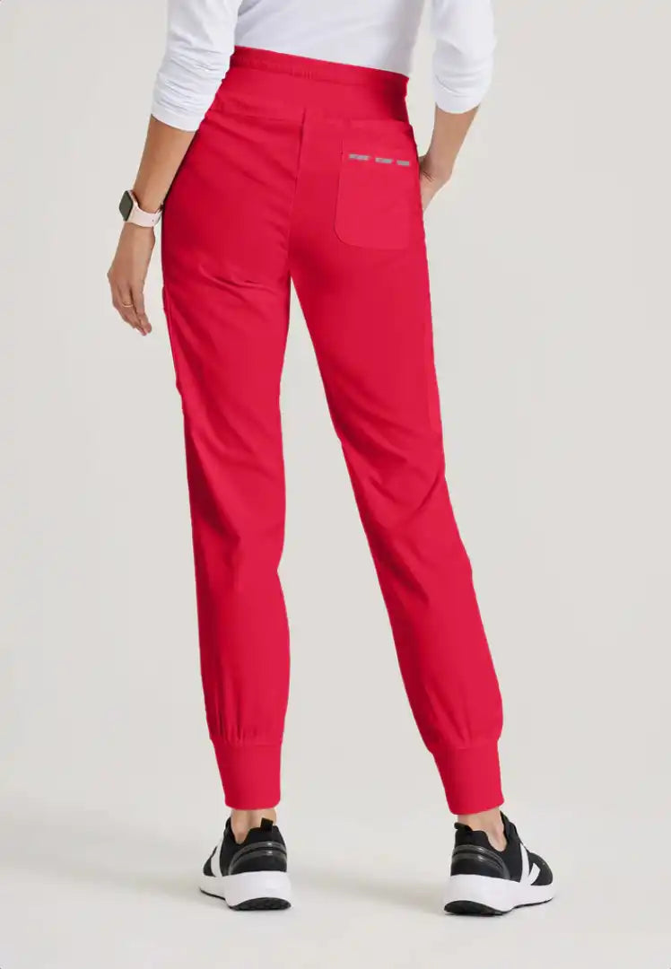Grey's Anatomy™ Spandex Stretch "Carly" 7-Pocket Mid-Rise Jogger Scrub Pant - Scarlet Red