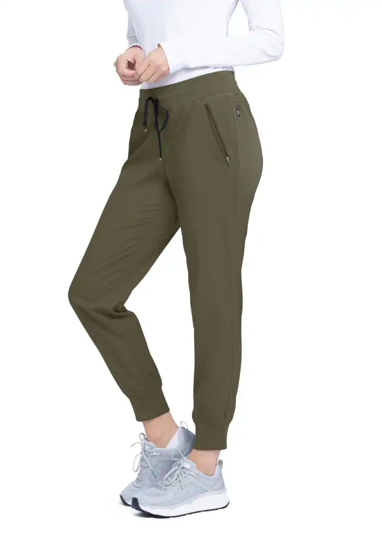 Grey's Anatomy™ Spandex Stretch "Eden" 5-Pocket Mid-Rise Jogger Scrub Pant - Olive - The Uniform Store