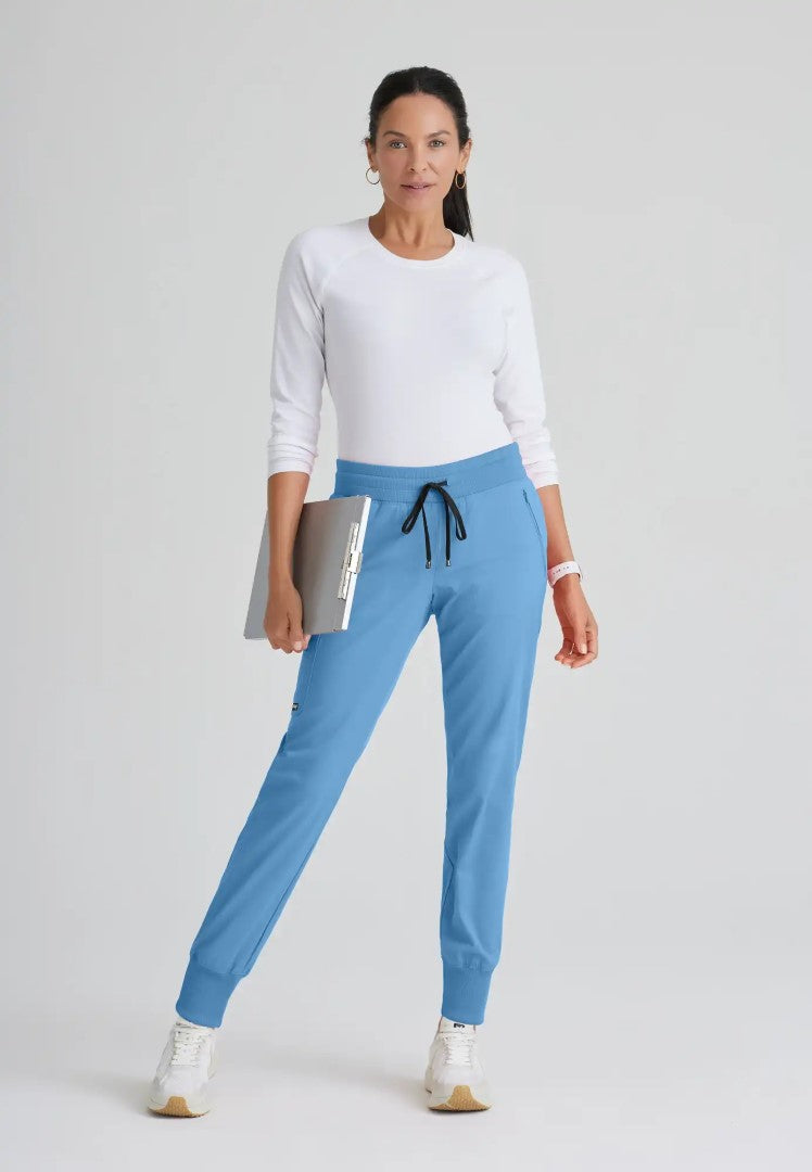 Grey's Anatomy™ Spandex Stretch "Eden" 5-Pocket Mid-Rise Jogger Scrub Pant - Ciel Blue - The Uniform Store