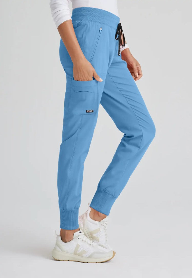 Grey's Anatomy™ Spandex Stretch "Eden" 5-Pocket Mid-Rise Jogger Scrub Pant - Ciel Blue