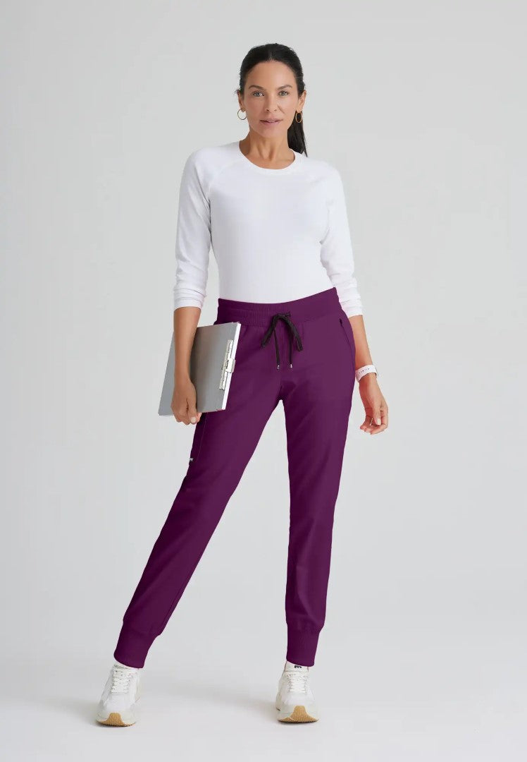 Grey's Anatomy™ Spandex Stretch "Eden" 5-Pocket Mid-Rise Jogger Scrub Pant - Wine - The Uniform Store