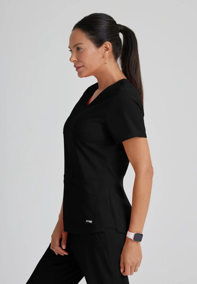 Grey's Anatomy™ Spandex Stretch "Emma" 4-Pocket V-Neck Scrub Top - Black