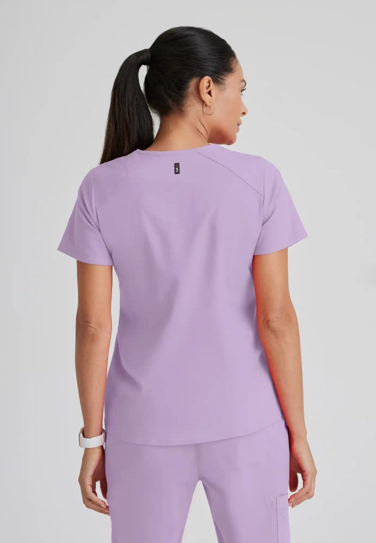 Grey's Anatomy™ Spandex Stretch "Emma" 4-Pocket V-Neck Scrub Top - Purple Freesia