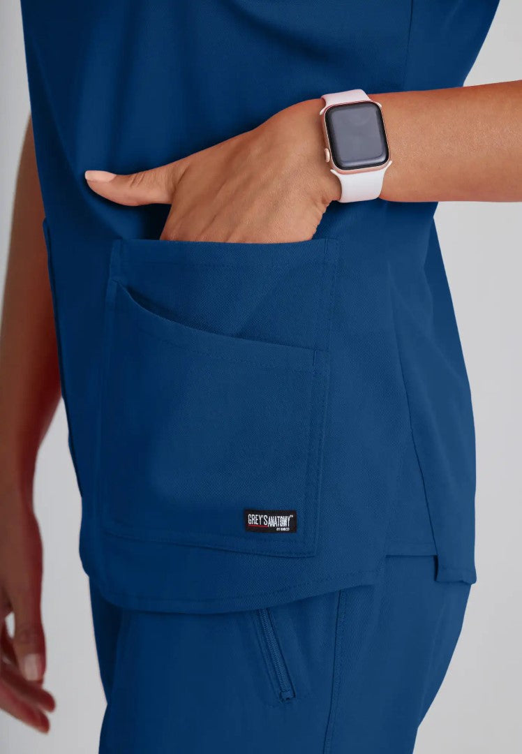 Grey's Anatomy™ Spandex Stretch "Emma" 4-Pocket V-Neck Scrub Top - Indigo