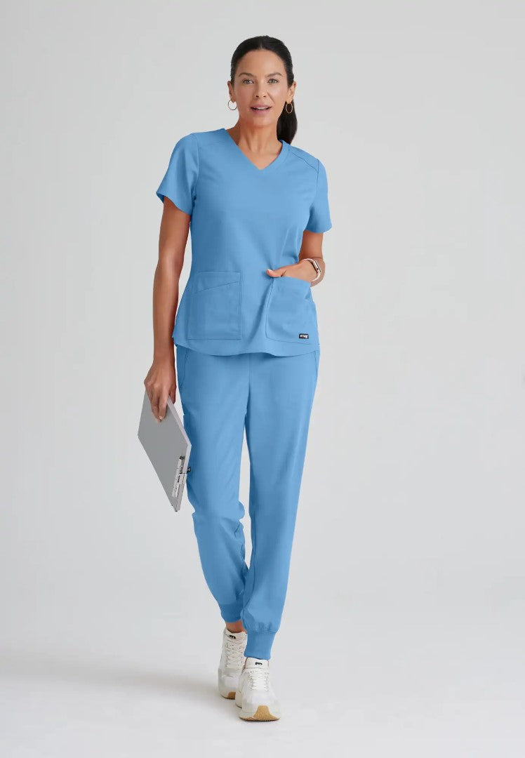Grey's Anatomy™ Spandex Stretch "Emma" 4-Pocket V-Neck Scrub Top - Ciel Blue