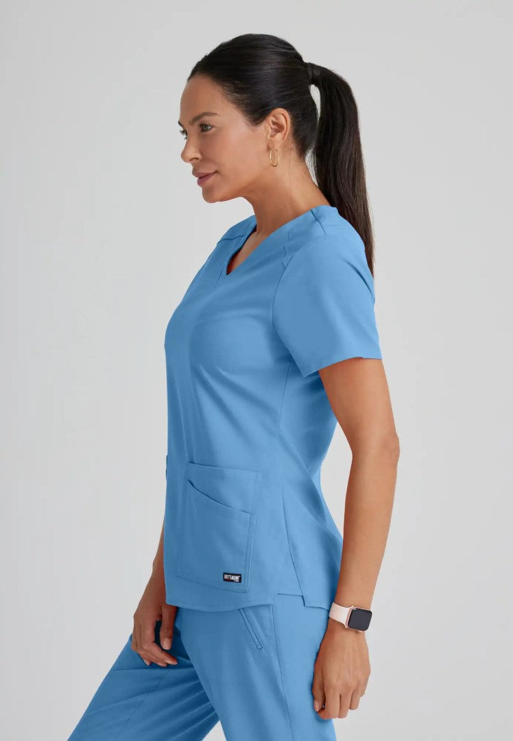 Grey's Anatomy™ Spandex Stretch "Emma" 4-Pocket V-Neck Scrub Top - Ciel Blue