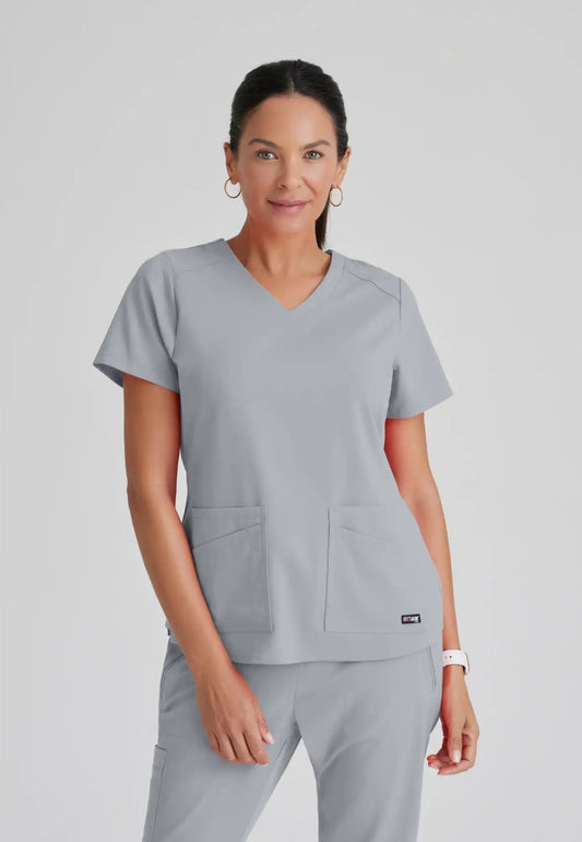 Grey's Anatomy™ Spandex Stretch "Emma" 4-Pocket V-Neck Scrub Top - Moonstruck