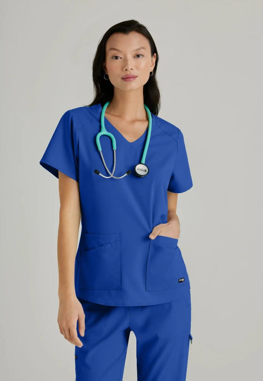 Grey's Anatomy™ Spandex Stretch "Emma" 4-Pocket V-Neck Scrub Top - Galaxy