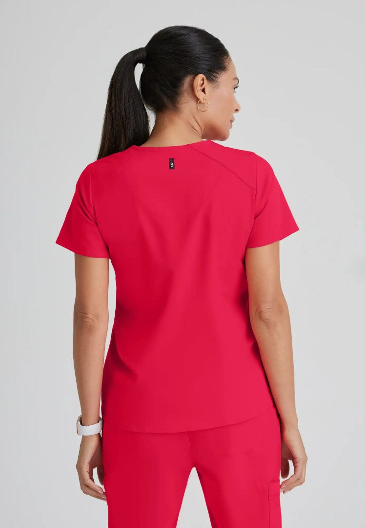 Grey's Anatomy™ Spandex Stretch "Emma" 4-Pocket V-Neck Scrub Top - Scarlet Red
