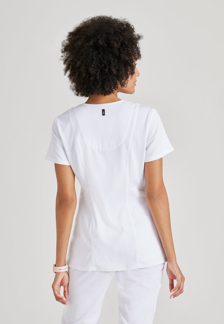 Serena 3-Pocket Ribbed Scrub Top - White