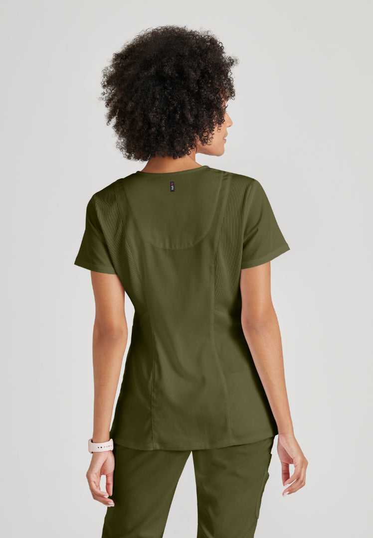 Serena 3-Pocket Ribbed Scrub Top - Olive