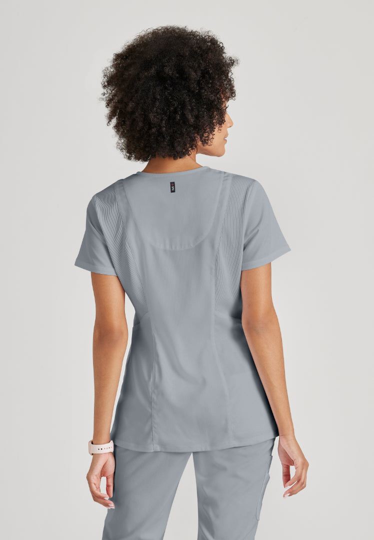 Serena 3-Pocket Ribbed Scrub Top - Moonstruck
