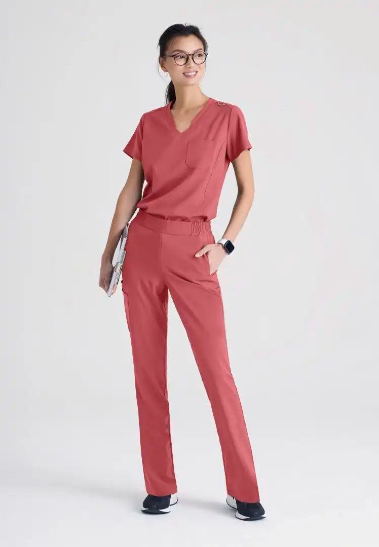 Grey's Anatomy™ Evolve "Sway" Banded V-Neck Tuck-In Top - Desert Rouge
