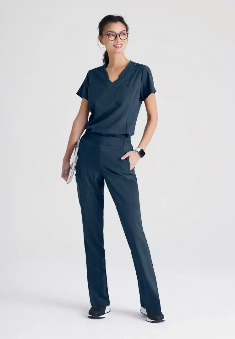 Grey's Anatomy™ Evolve "Sway" Banded V-Neck Tuck-In Top - Steel - The Uniform Store
