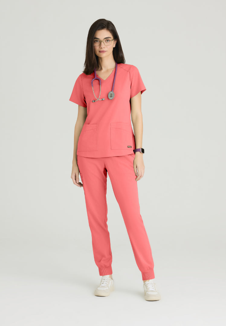 Emma 4-Pocket V-Neck Scrub Top - Coral Bloom