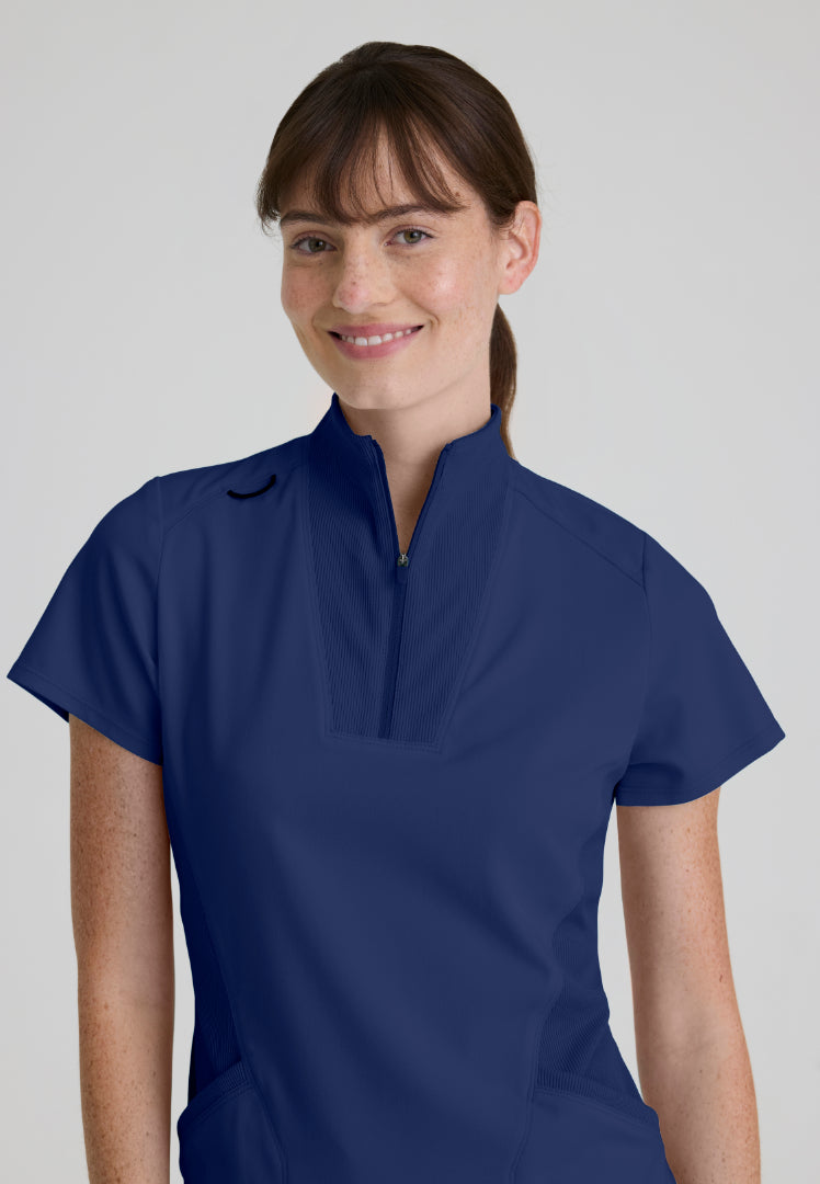 Kristi 2-Pocket Zip Front Scrub Top - Indigo
