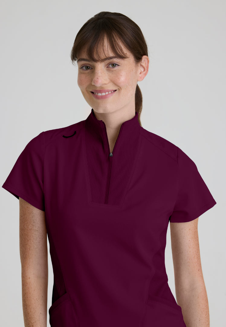 Kristi 2-Pocket Zip Front Scrub Top - Wine