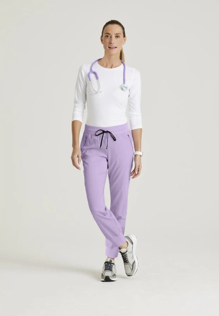 Grey's Anatomy™ Spandex Stretch "Eden" 5-Pocket Mid-Rise Jogger Scrub Pant - Purple Freesia