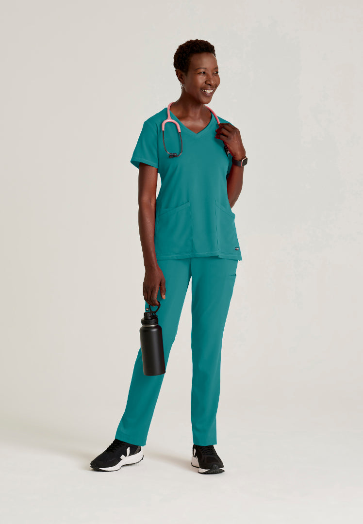 Serena 3-Pocket Ribbed Scrub Top - Teal