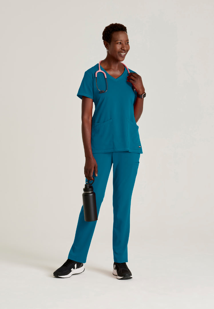 Serena 3-Pocket Ribbed Scrub Top - Bahama