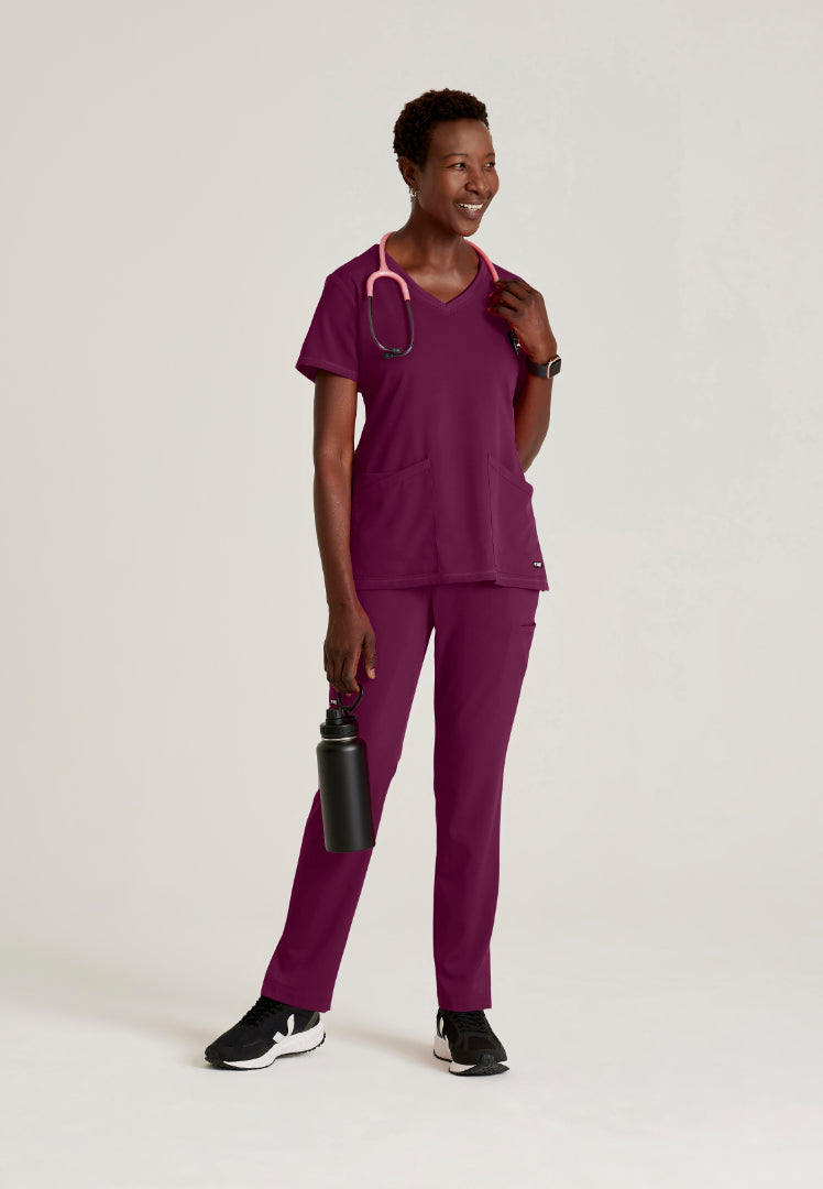 Serena 3-Pocket Ribbed Scrub Top - Wine