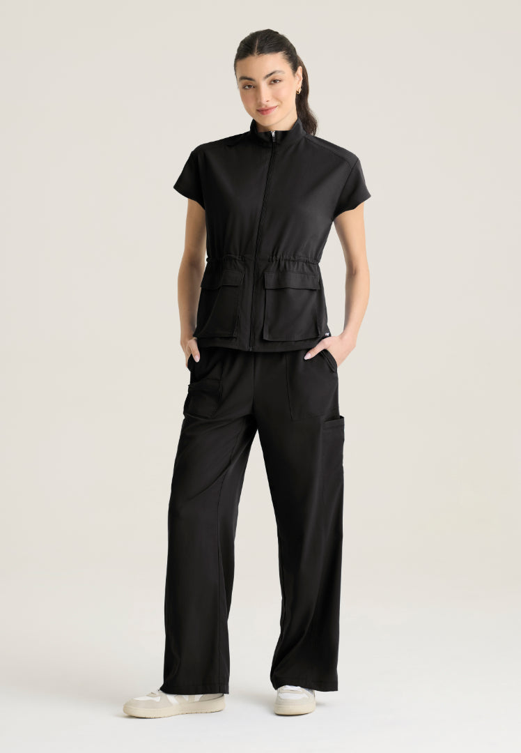 Nina 2-Pocket Mock Neck Scrub Top - Black