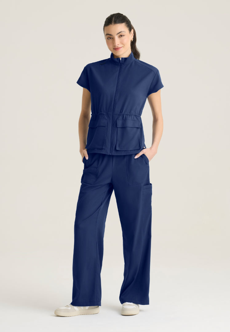 Nina 2-Pocket Mock Neck Scrub Top - Indigo