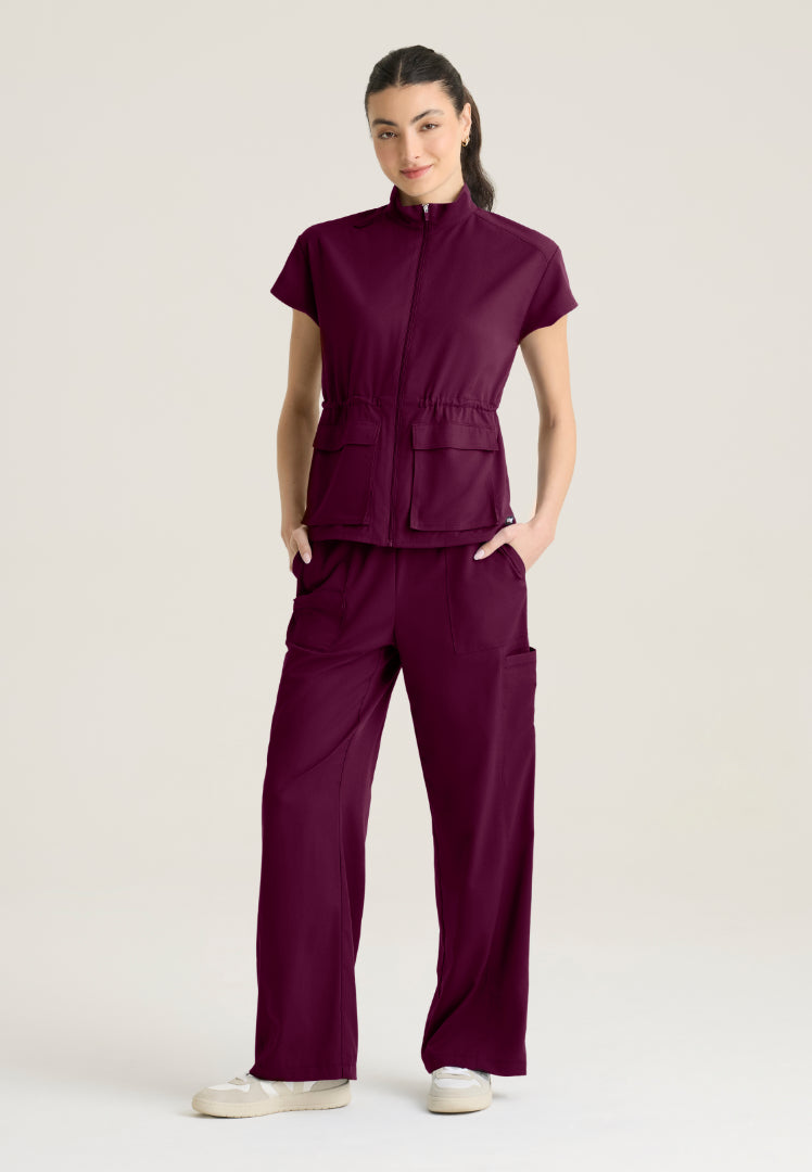 Nina 2-Pocket Mock Neck Scrub Top - Wine