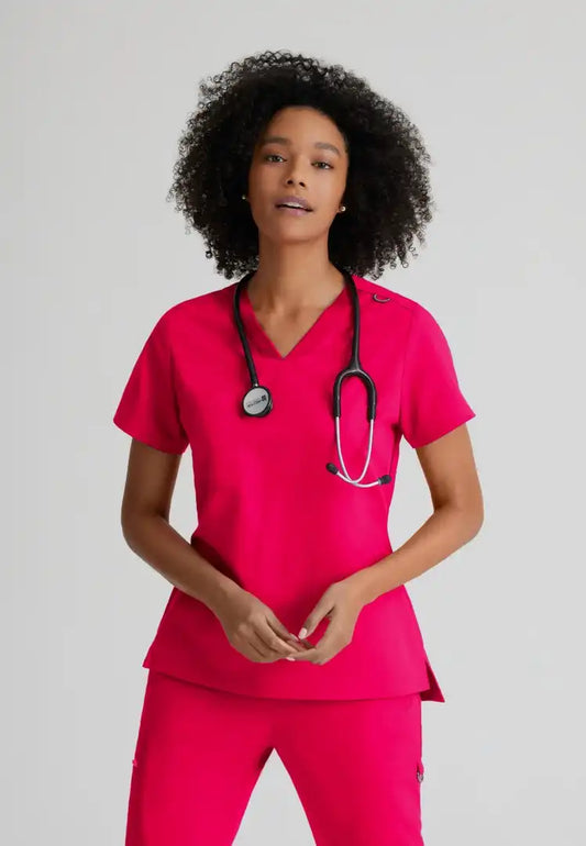 Grey's Anatomy™ Spandex Stretch "Bree" 1-Pocket Tuck In Top - Vibrance Pink