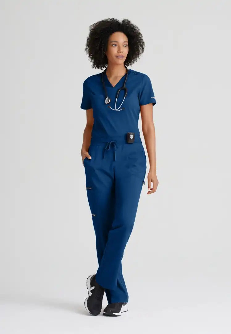 Grey's Anatomy™ Spandex Stretch "Bree" 1-Pocket Tuck In Top - Indigo