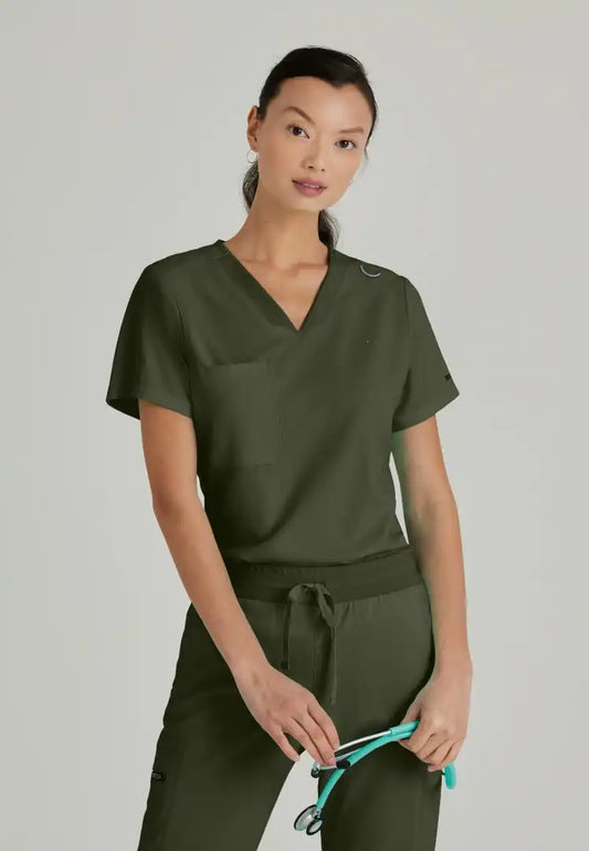 Grey's Anatomy™ Spandex Stretch "Bree" 1-Pocket Tuck In Top - Olive