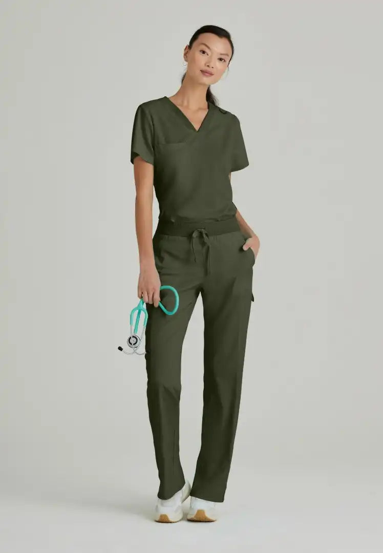 Grey's Anatomy™ Spandex Stretch "Bree" 1-Pocket Tuck In Top - Olive