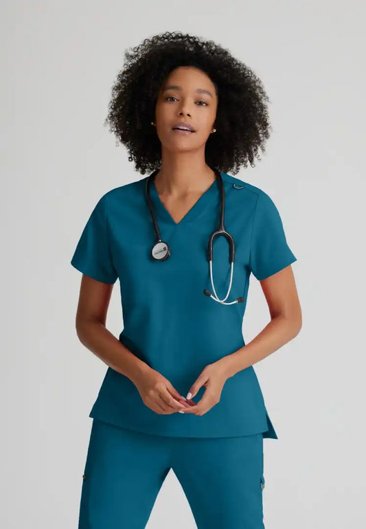 Grey's Anatomy™ Spandex Stretch "Bree" 1-Pocket Tuck In Top - Bahama