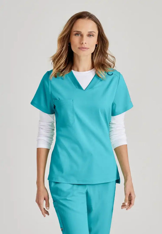 Grey's Anatomy™ Spandex Stretch "Bree" 1-Pocket Tuck In Top - Teal