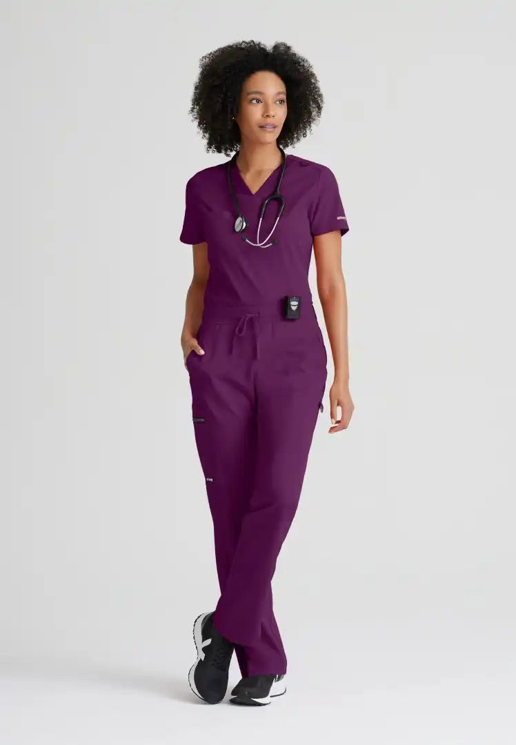 Grey's Anatomy™ Spandex Stretch "Bree" 1-Pocket Tuck In Top - Wine - The Uniform Store