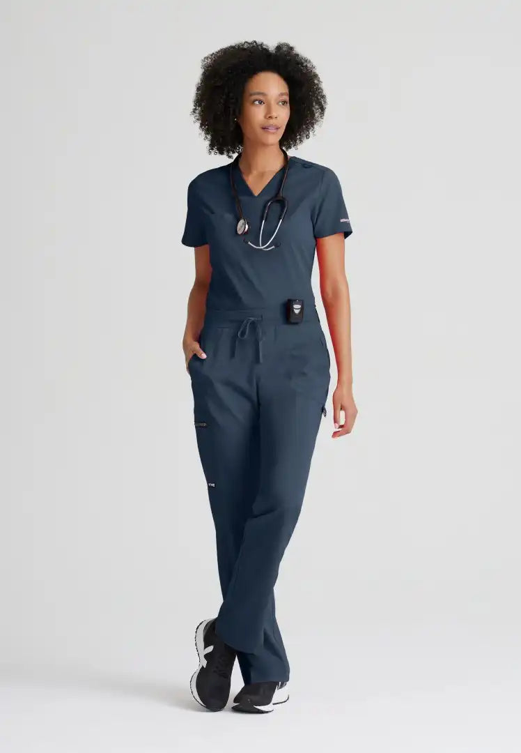 Grey's Anatomy™ Spandex Stretch "Bree" 1-Pocket Tuck In Top - Steel