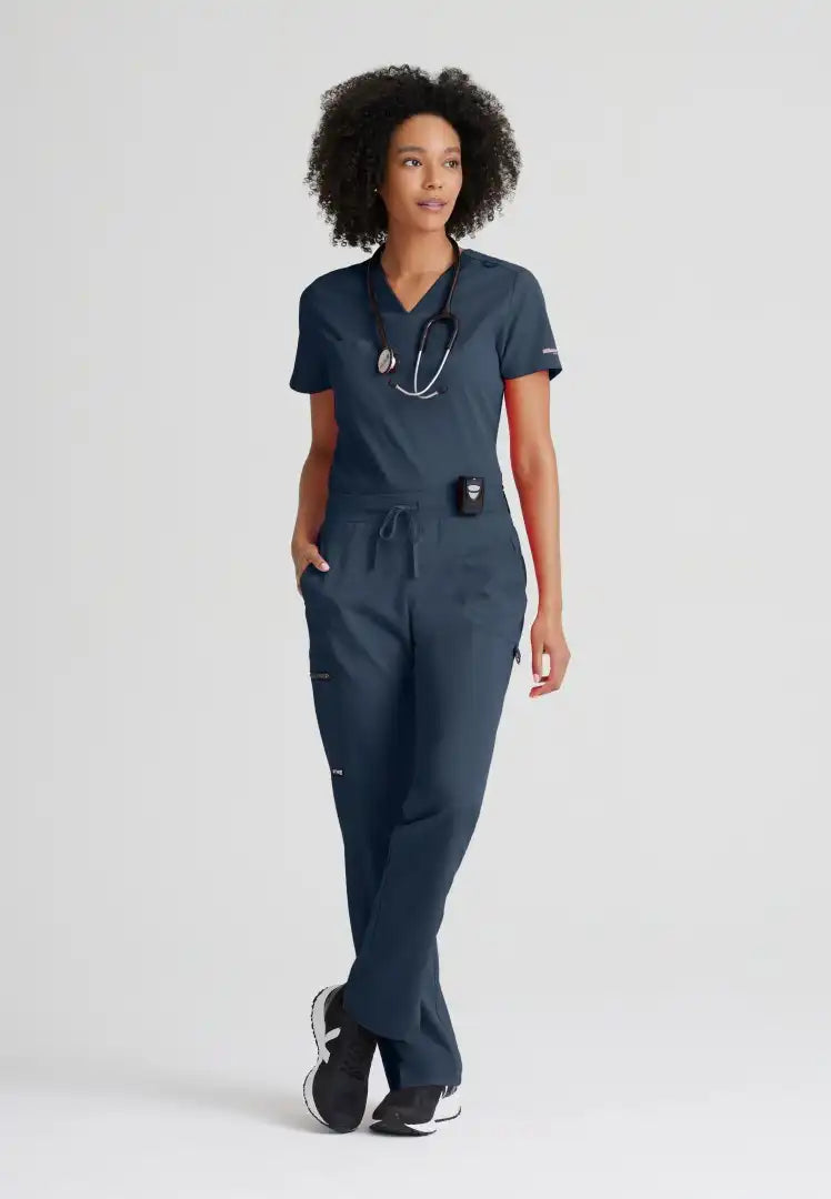 Grey's Anatomy™ Spandex Stretch "Bree" 1-Pocket Tuck In Top - Steel - The Uniform Store