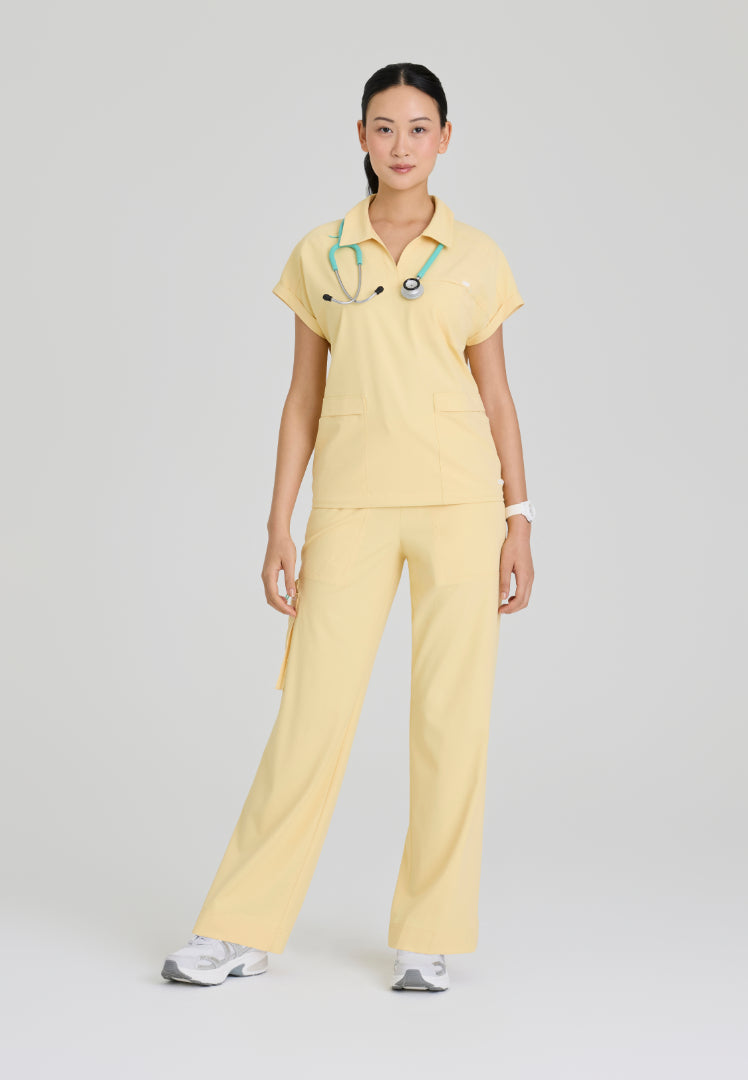 Charlie Shirt Collar Dolman Scrub Top - Soft Citrine