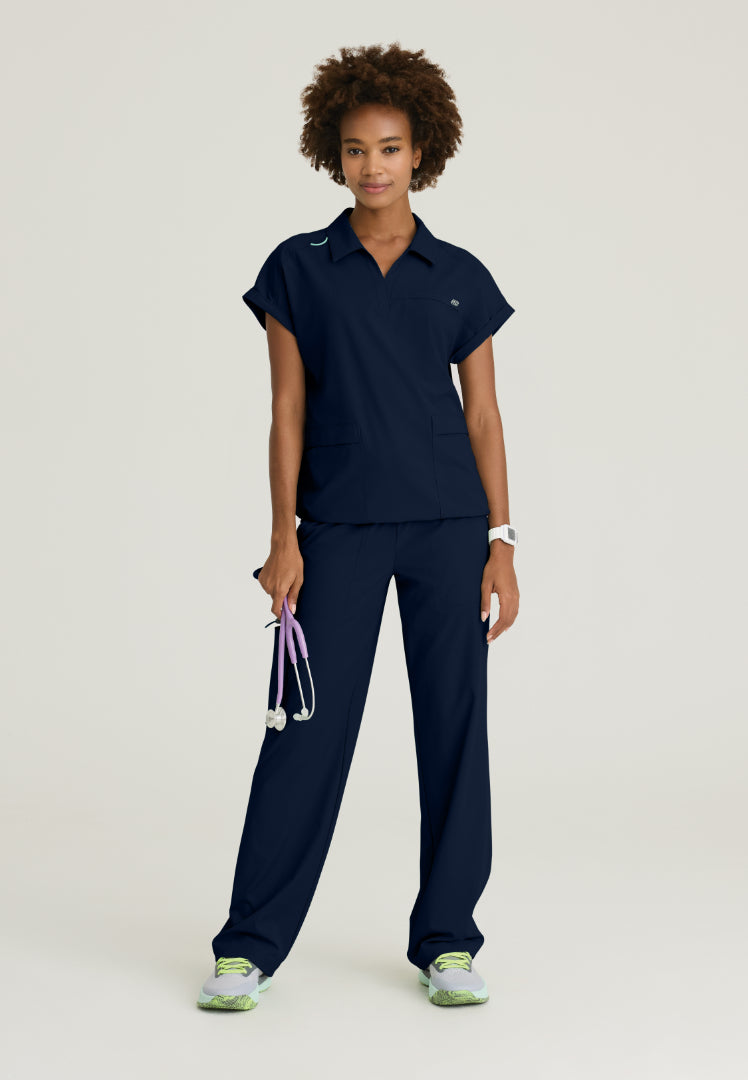 Charlie Shirt Collar Dolman Scrub Top - Navy