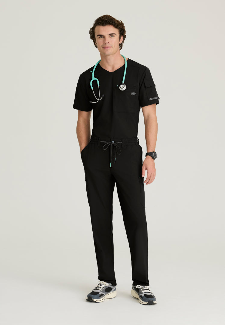 Station 3-Pocket Round Neck Scrub Top - Black