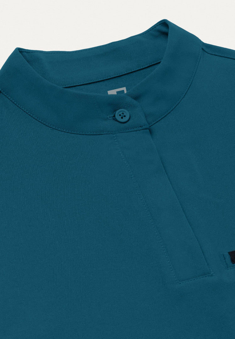 Savi Tuck-In Stand-Collar Scrub Top - Caribbean Blue