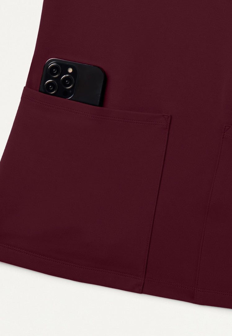 Kass Slim 4-Pocket UltraSOFT Scrub Top - Burgundy